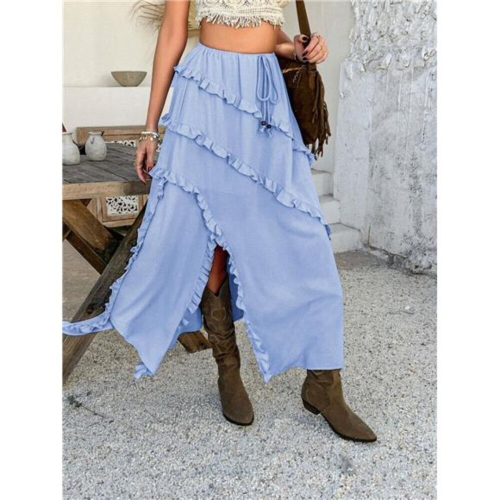 Devine Slit Drawstring Ruffled Skirt - Picture 9 of 16